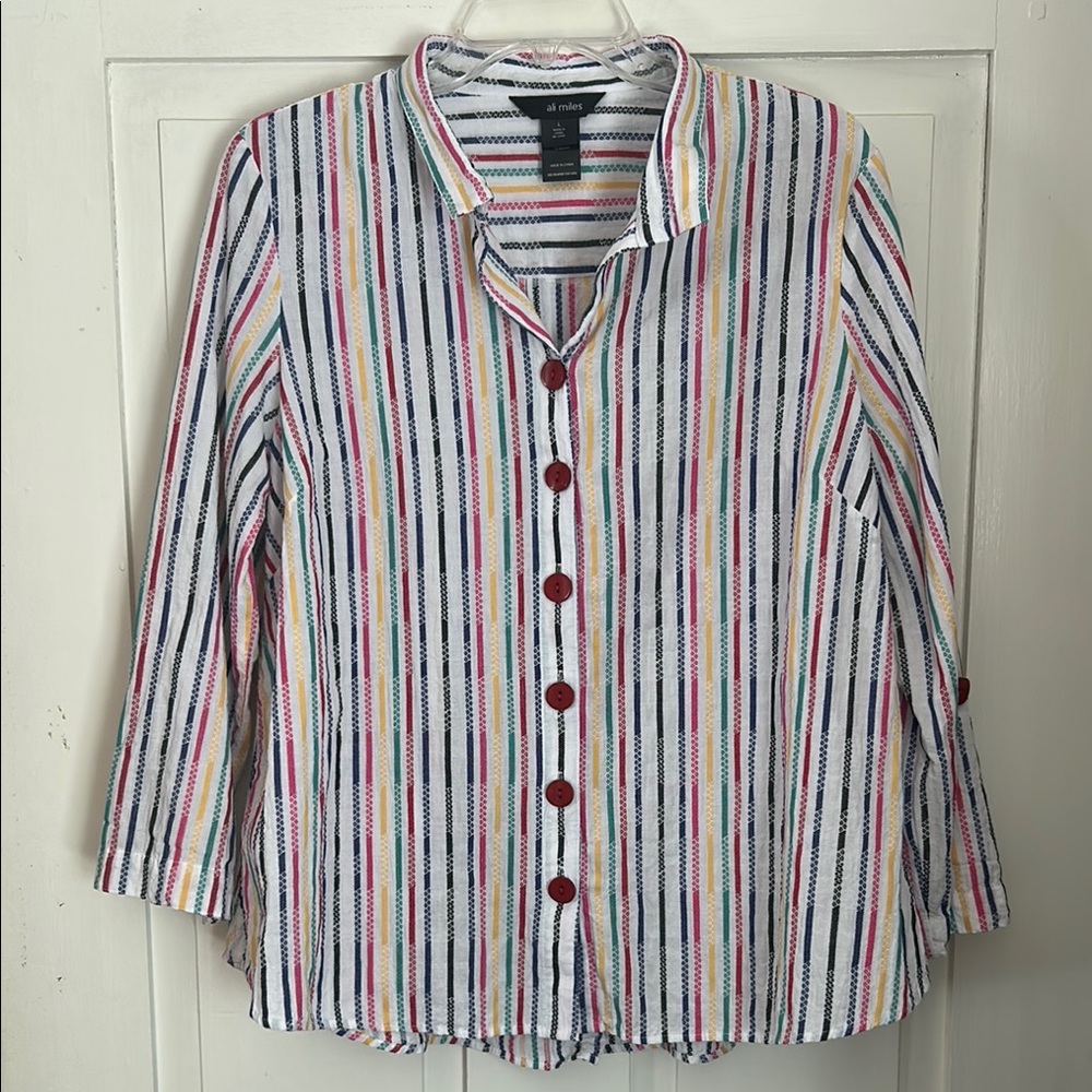 Ali Miles Multicolor Striped Button-Up Blouse